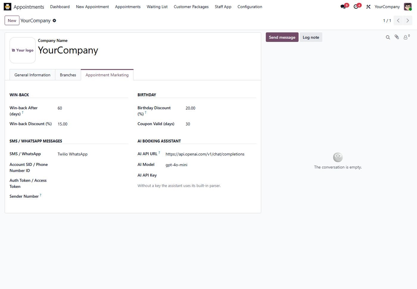 Marketing, SMS and AI settings