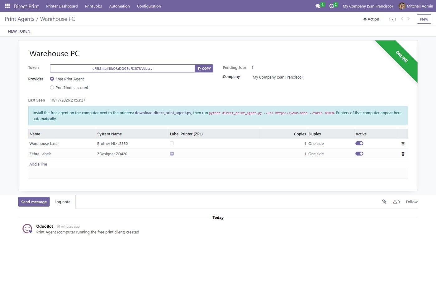 Odoo 16: Free print agent