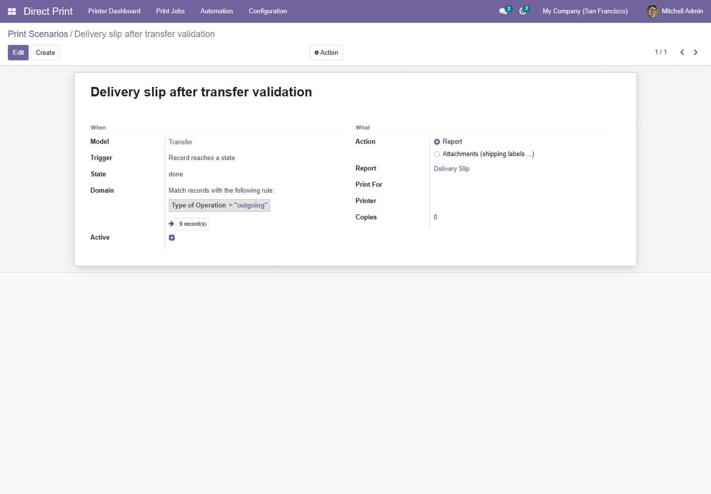 Odoo 15: Print scenario