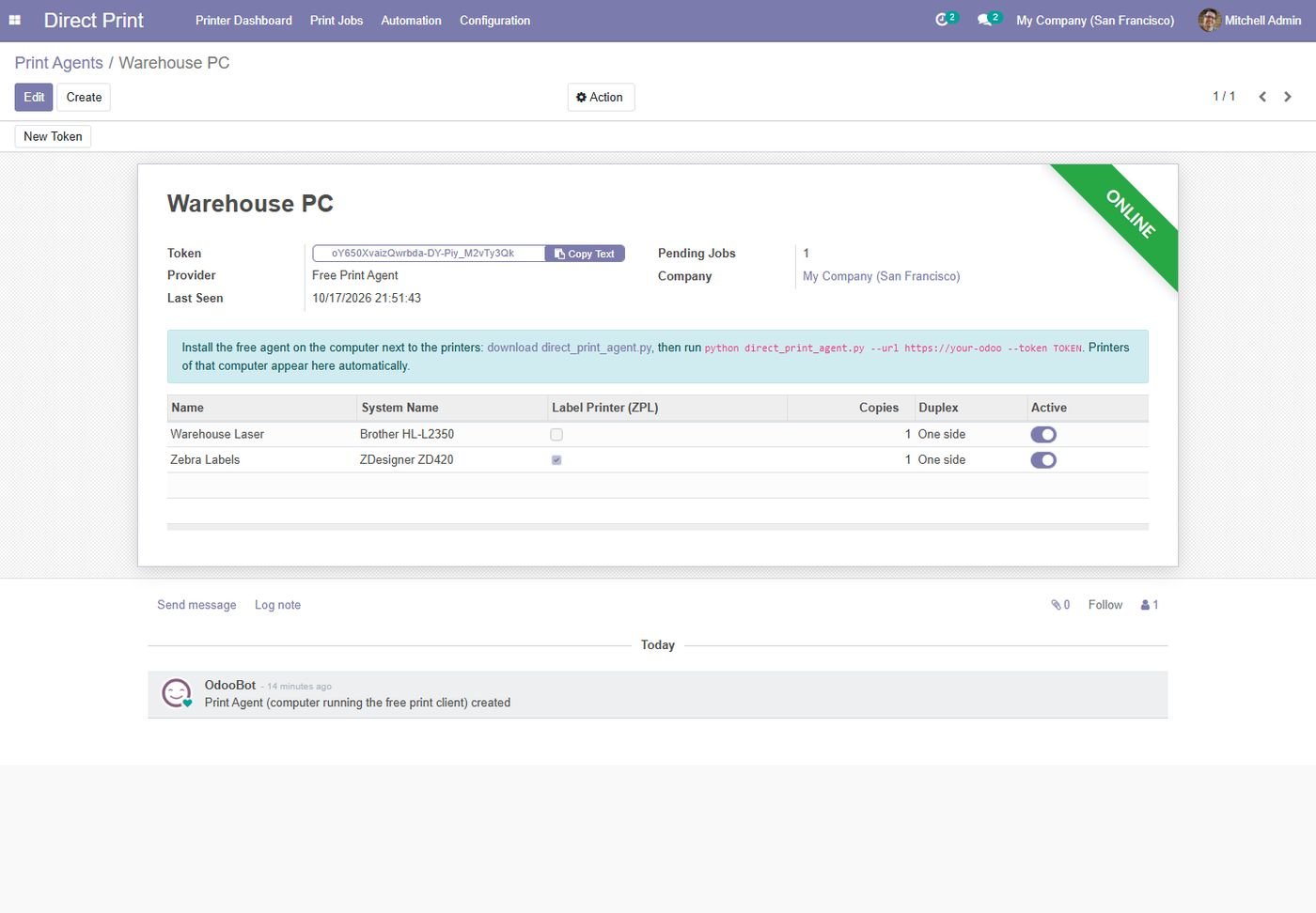 Odoo 14: Free print agent