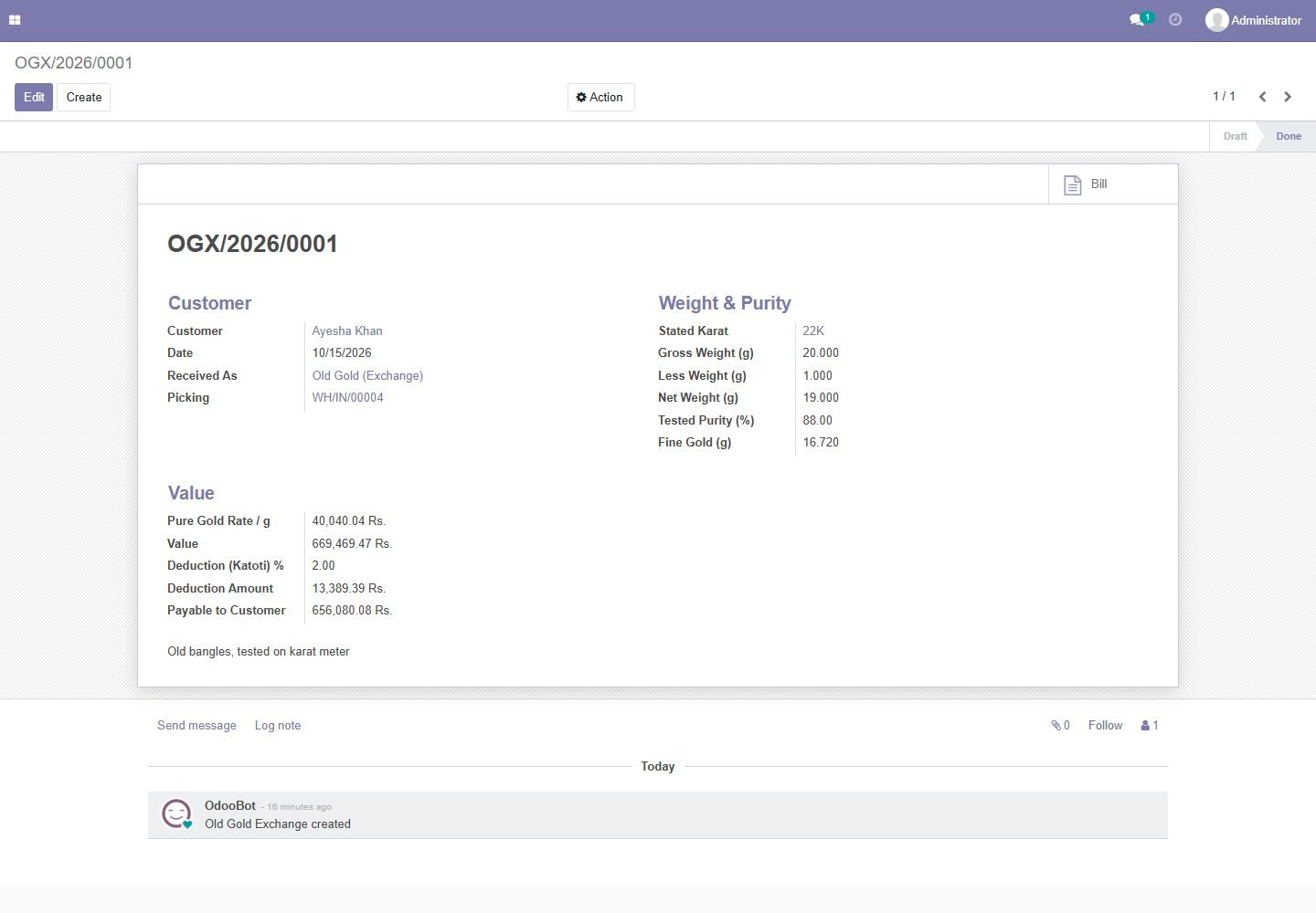 Odoo 14: old gold exchange