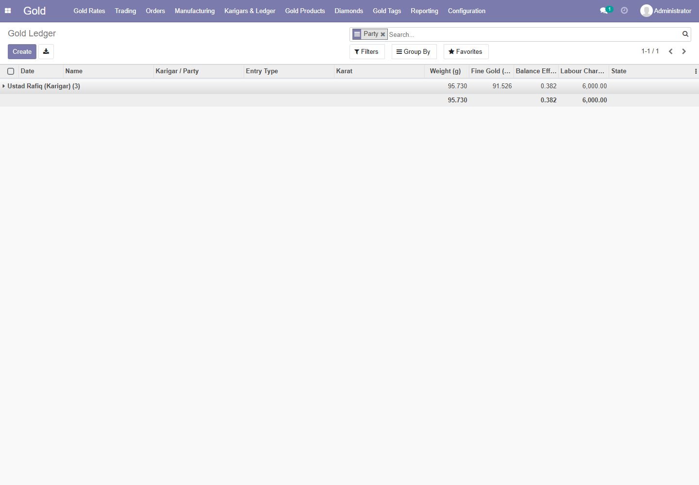 Odoo 14: karigar gold ledger