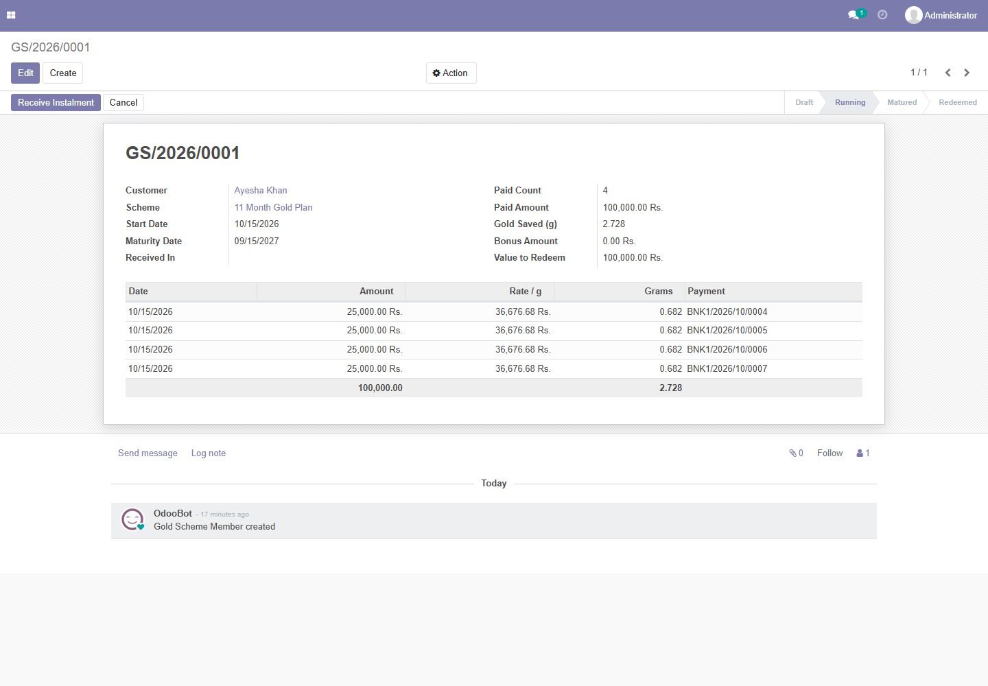 Odoo 14: gold savings scheme