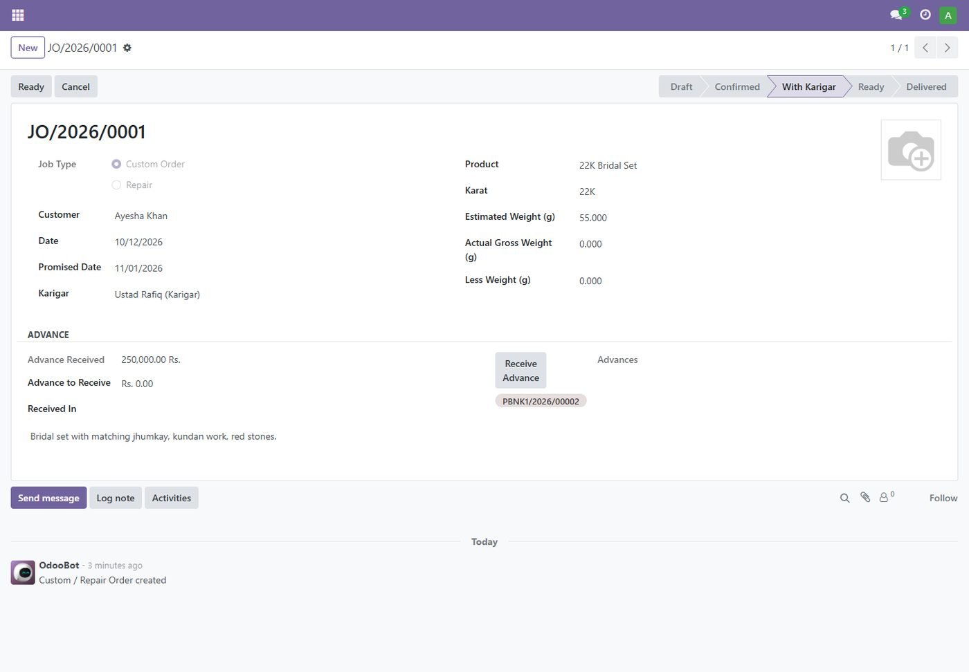 Custom orders with advance