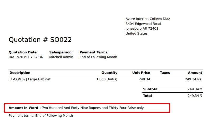 Amount in words in sale/quotation order report