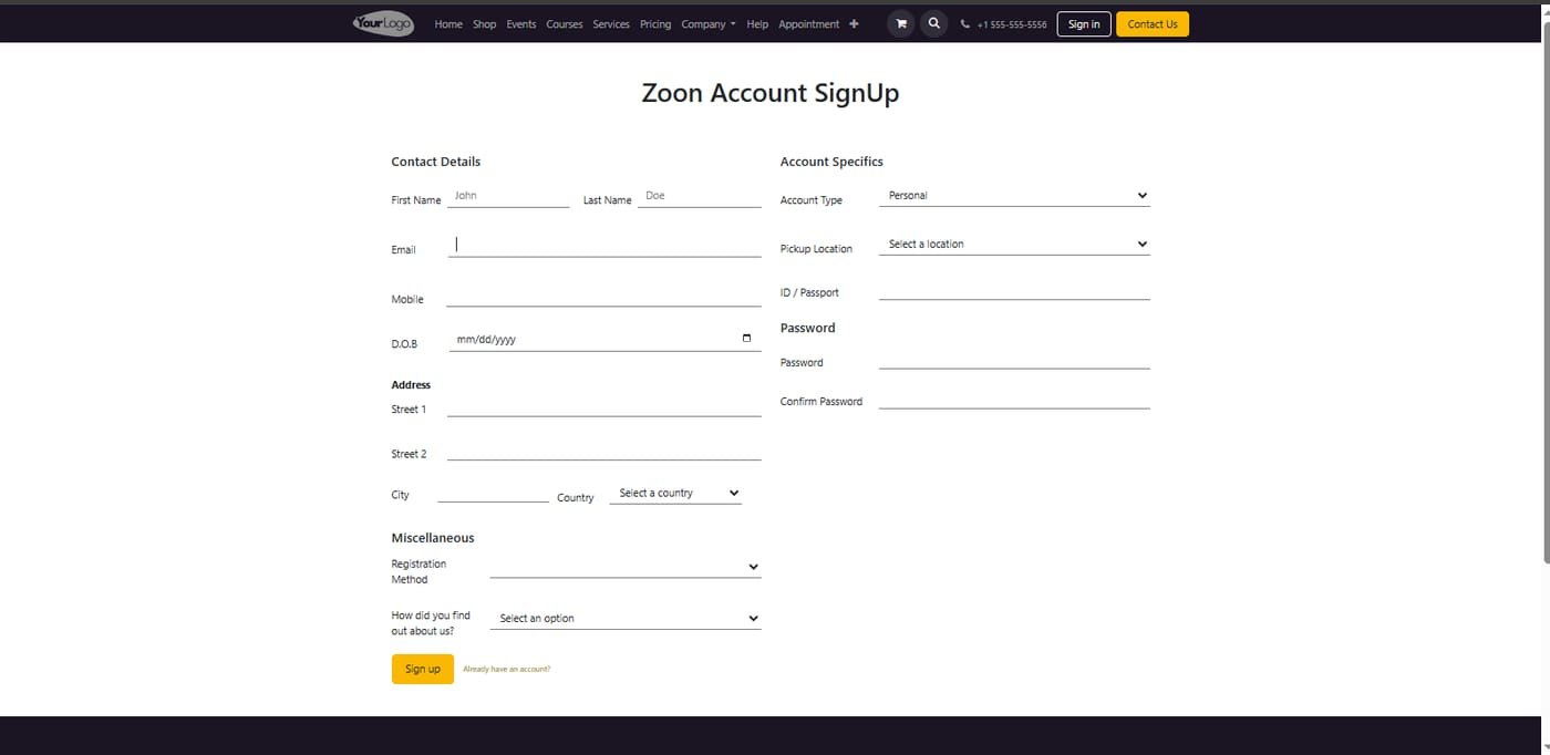 Welcome to the heart of the module! Our clean, two-column signup form replaces the basic Odoo version, allowing you to collect detailed information like contact details, full address, account preferences, and more, right from the start.