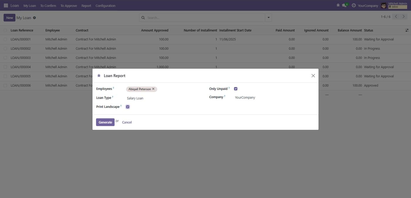 Generate the loan report