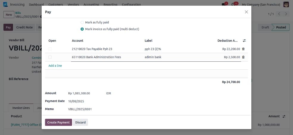 Show Deduction in Register Payment.