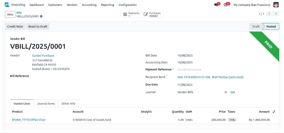 Paid vendor bill