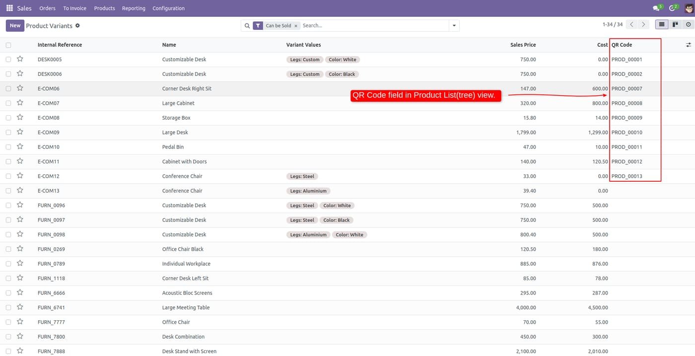 Select product variants and click on 'Generate QR Code' to generate QR for product variants.