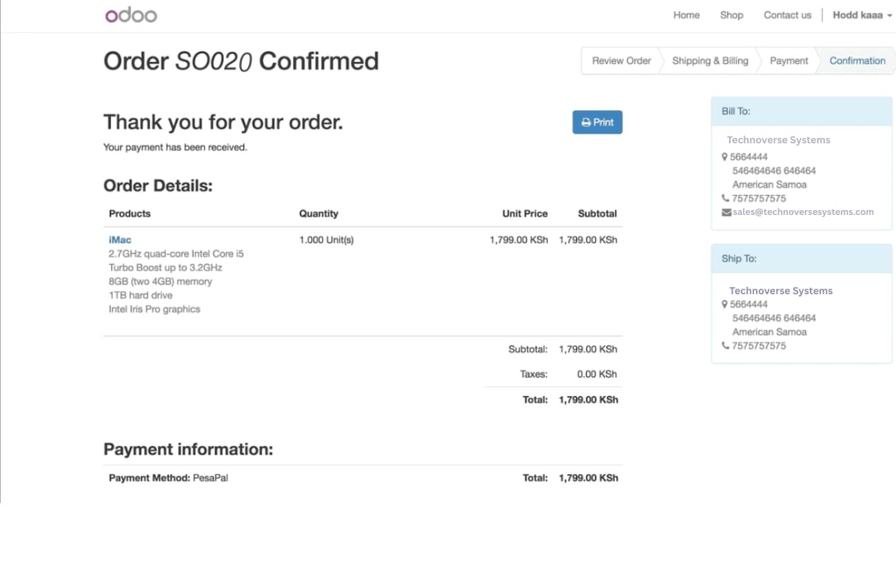 Order confirmed after payment