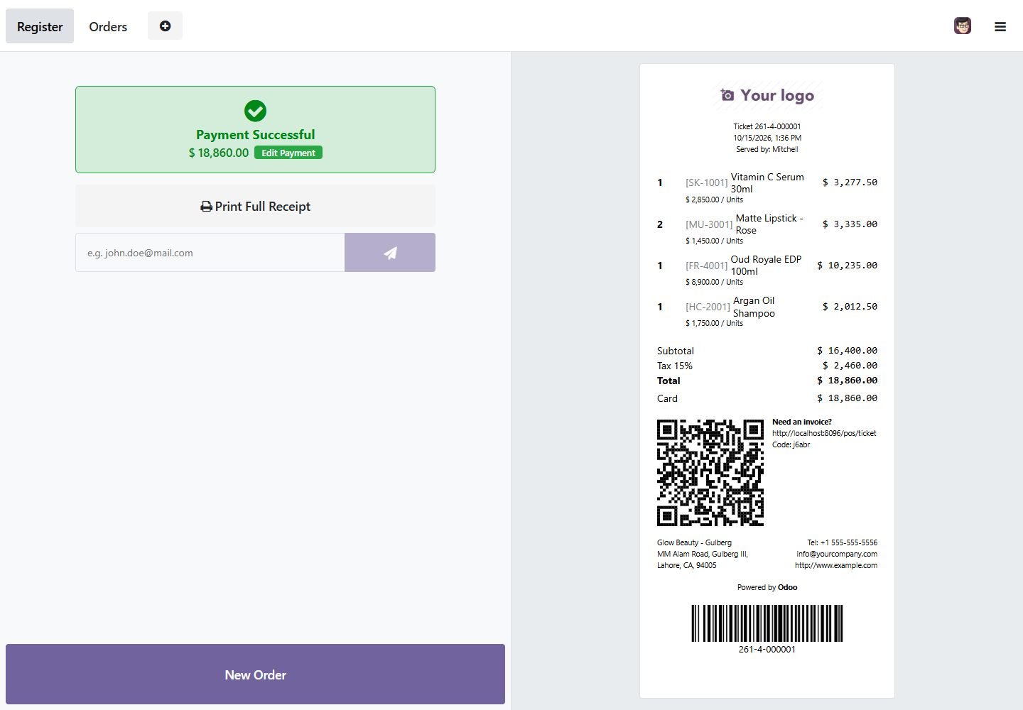 Order barcode on the receipt