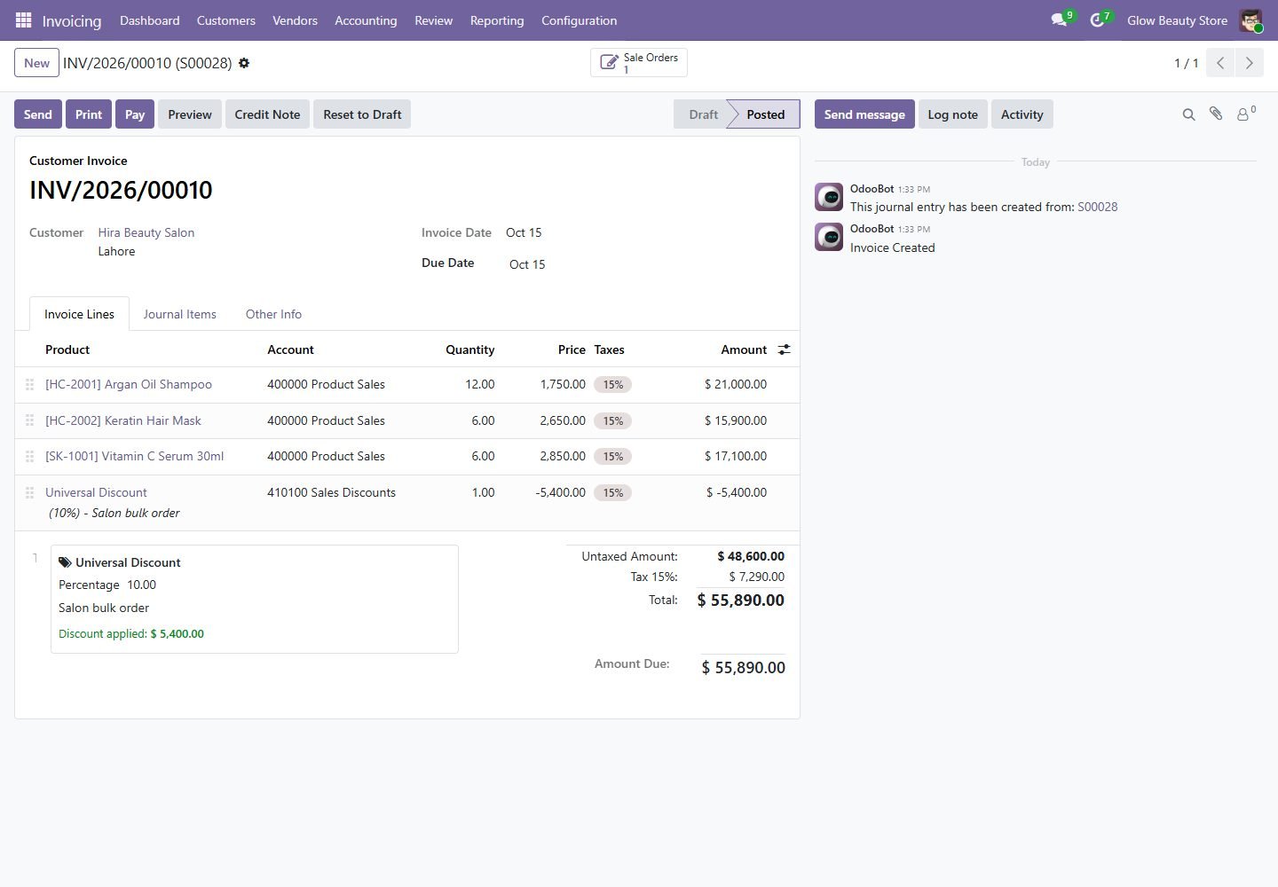 Flows to the invoice