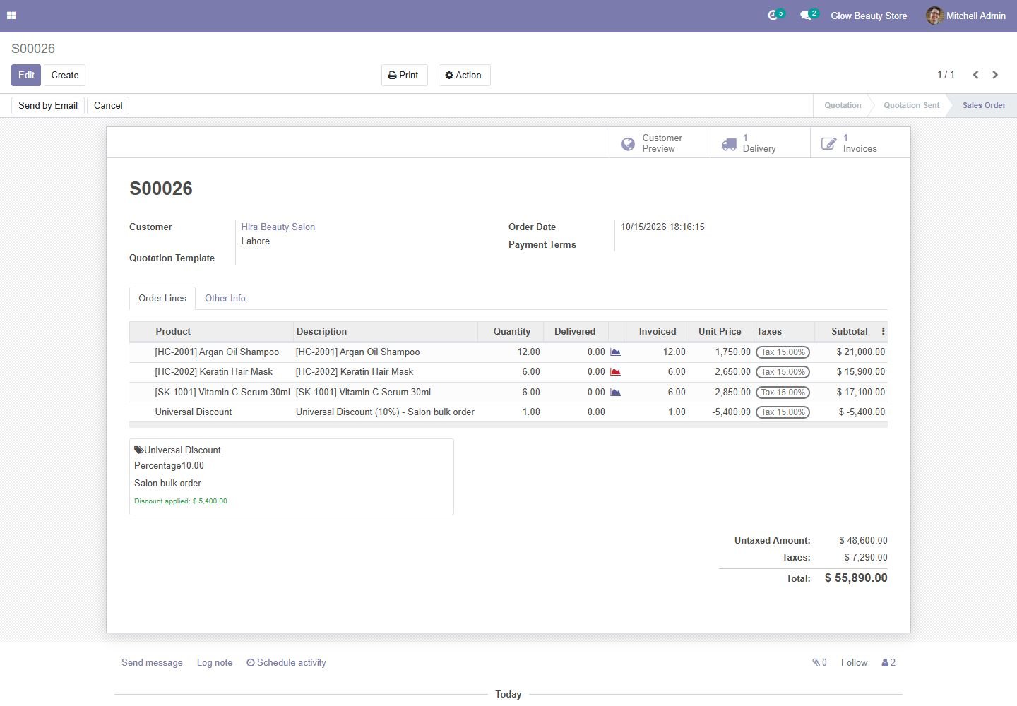 Odoo 14: universal discount on a sales order
