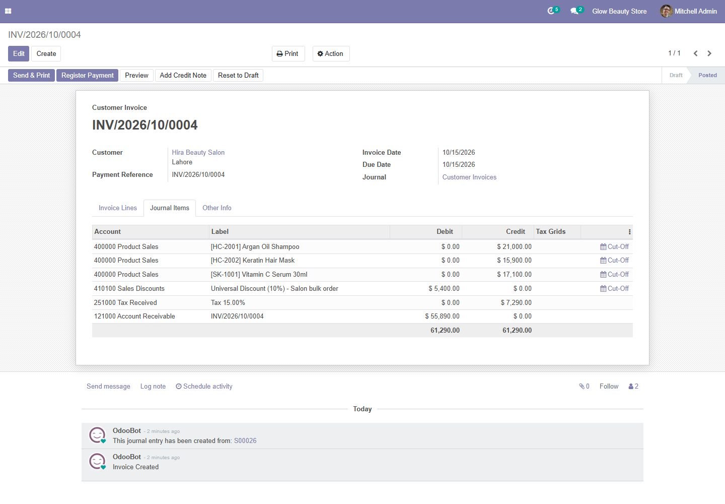 Odoo 14: discount posted to its own account
