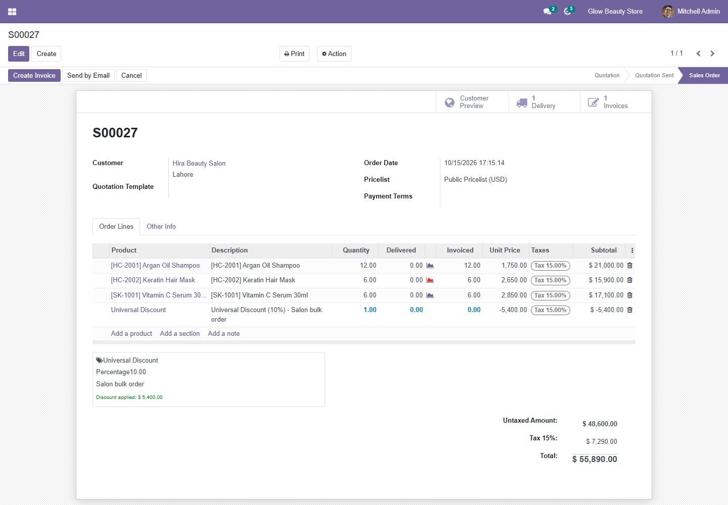 Odoo 15: universal discount on a sales order