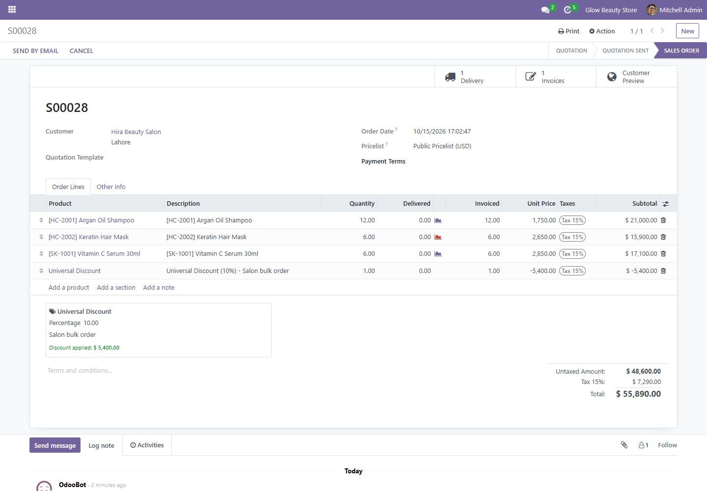 Odoo 16: universal discount on a sales order