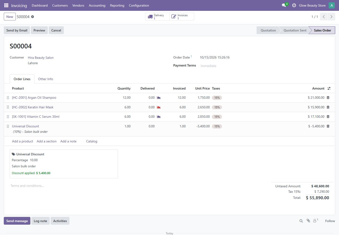 Odoo 18: universal discount on a sales order