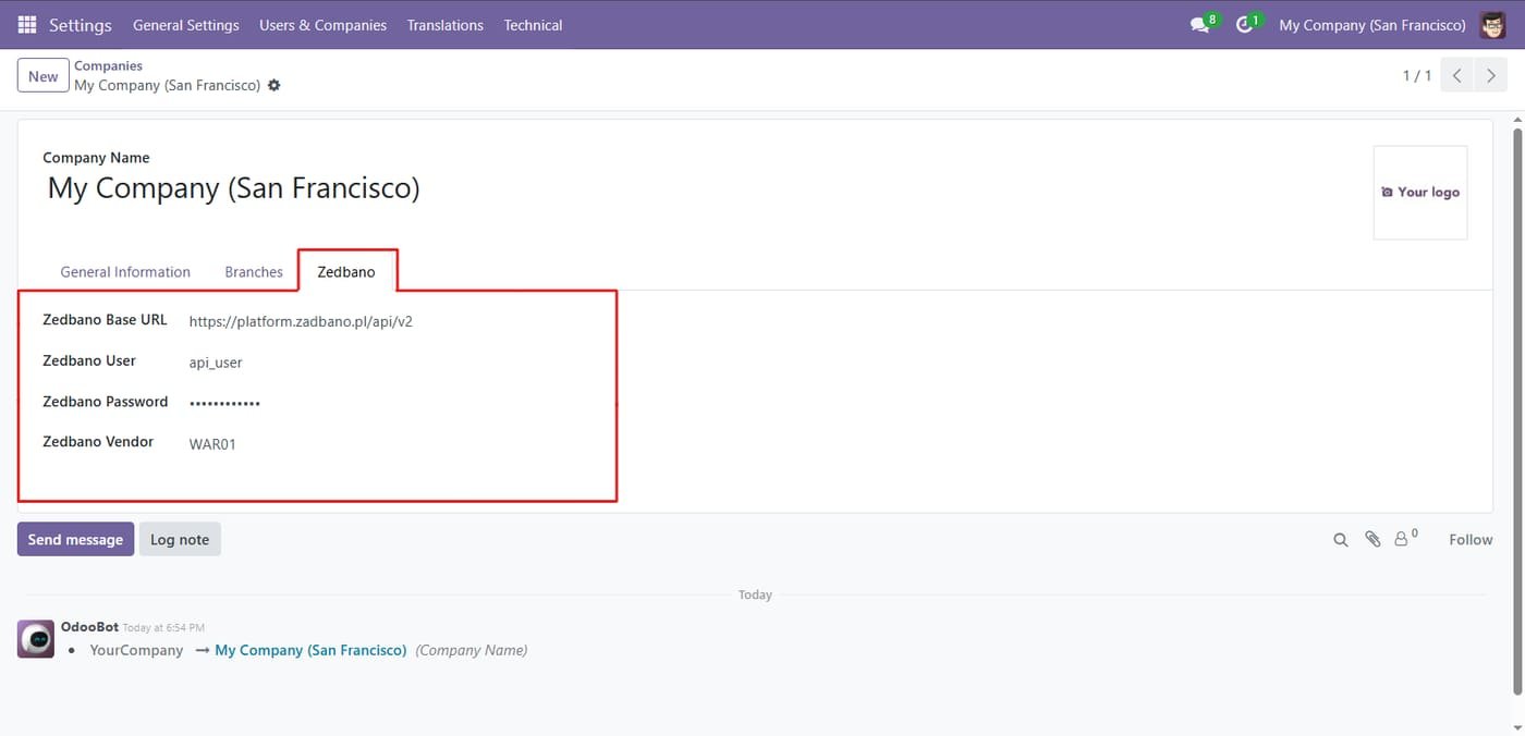 Simple and clean configuration directly inside standard company settings